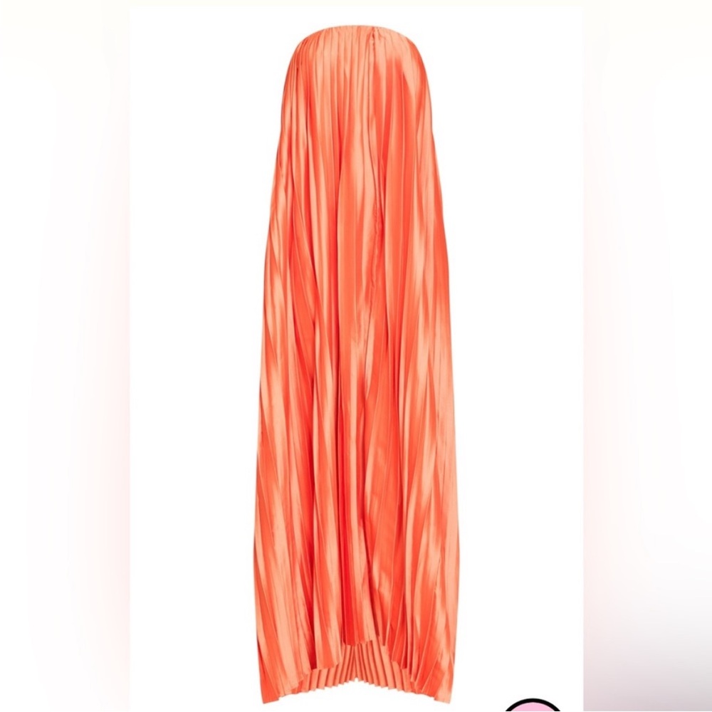 Bright Orange Pleated Satin Bandeau
Maxi Dress